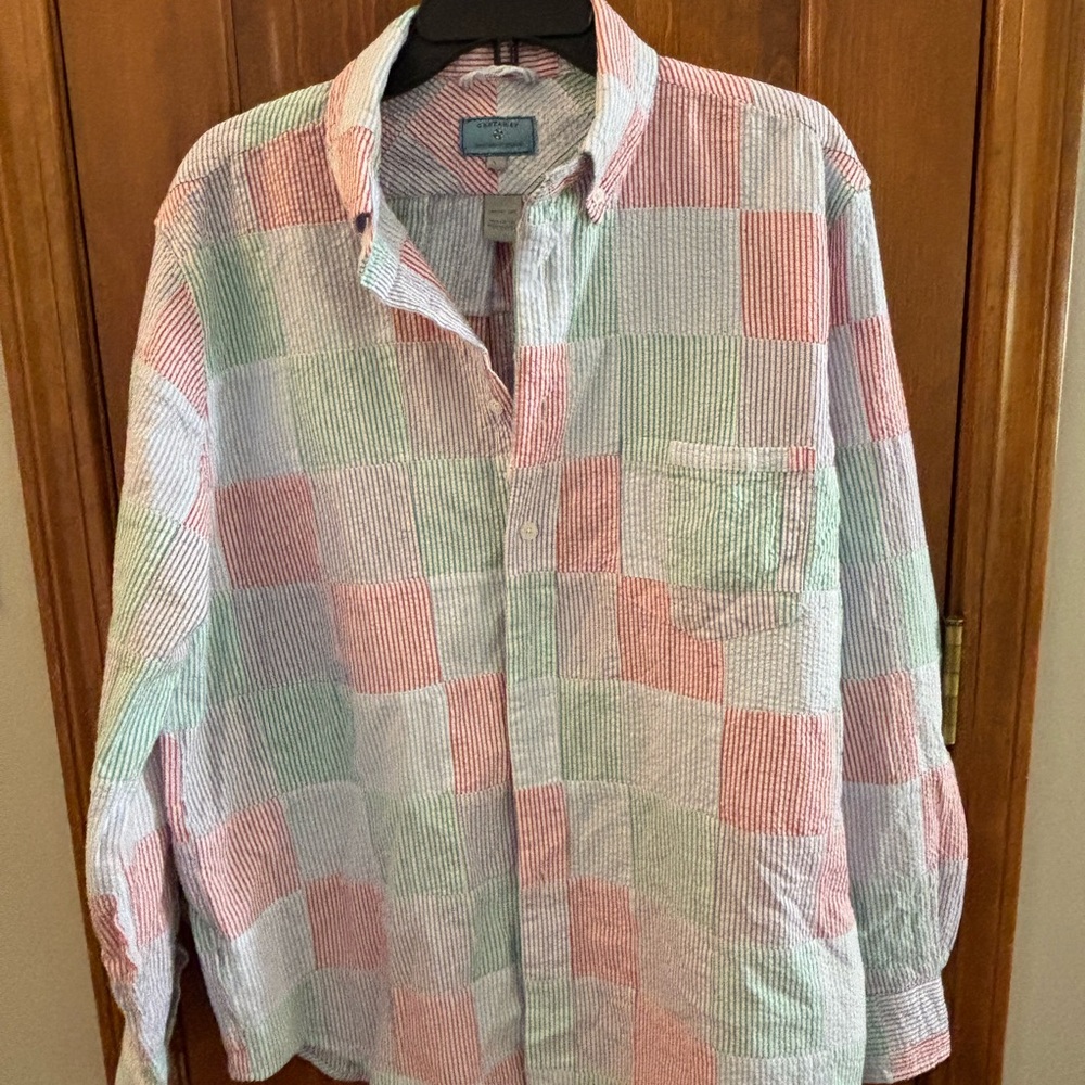 Chase Long Sleeve Muti-Color Patchwork Seersucker shirt Lg Castaway 100% cotton